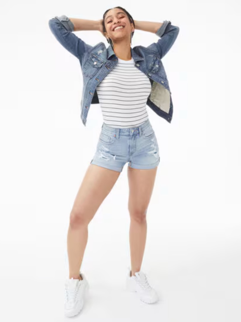 AERO Flex Effects High-Rise Denim Midi Shorts